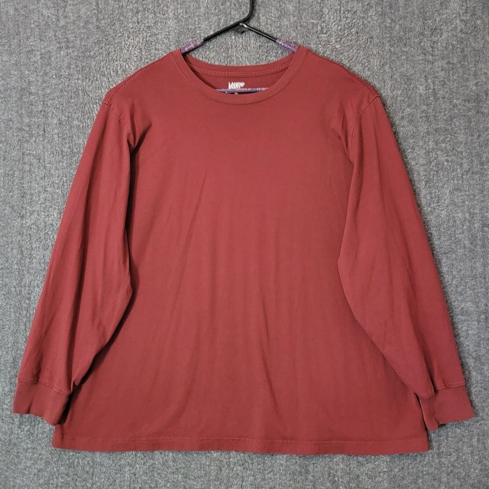 Lands End Shirt Mens 2XL Reddish Brown Long Sleeve Super T 100% Cotton Crewneck